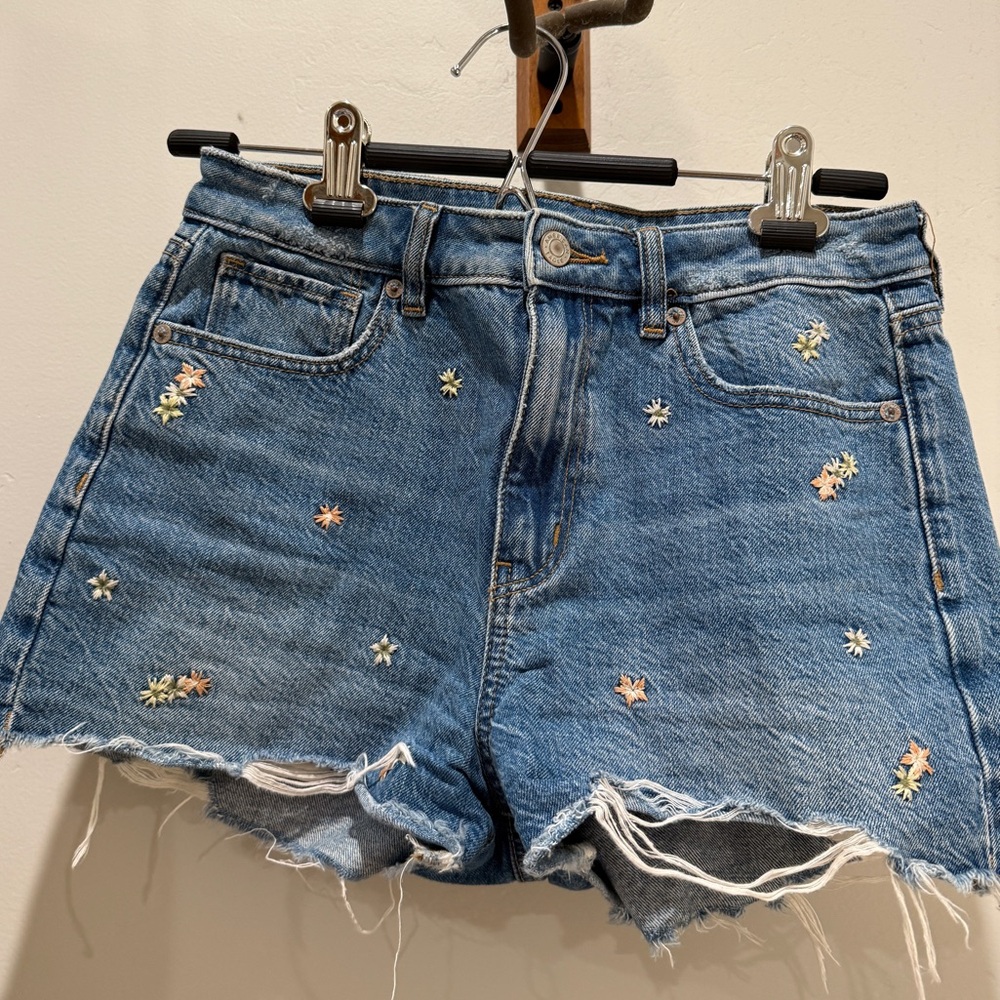 American Eagle Blue Embroidered Jean Shorts
